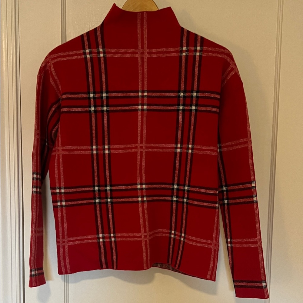 Nicole Miller Red Plaid Turtleneck Sweater
